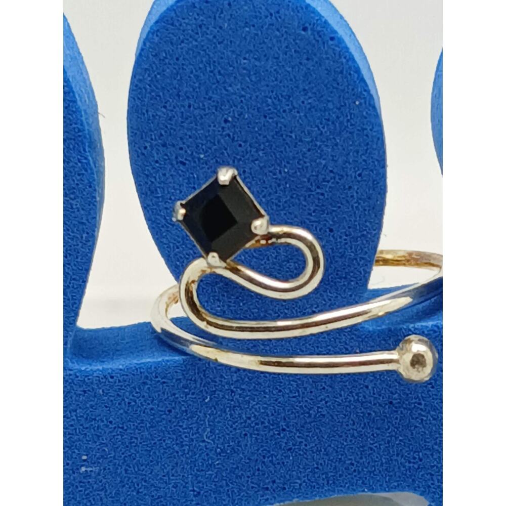 Sexy Swirly Black Crystal Rhinestone‎ Toe Ring Adjustable Size Sterling Silver